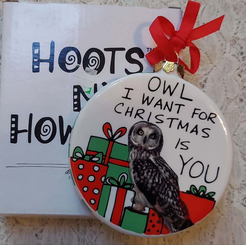 Cute Ceramic Owl Christmas Ornament Owl I Want for Christmas by Enesco